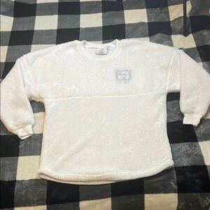 Disney Parks Spirit Jersey White Crewneck Fleece Sweater with Ribbed Cuffs. XS